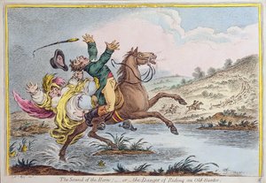 角の音、または古いハンターに乗る危険、1807年にハンナハンフリーによって発行（手描きのエッチング）