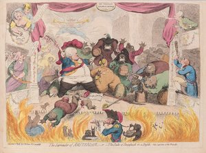 賑やかなパブでのアムステルダムの降伏またはブランズウィック公。 1787年（手彩色彫刻）
