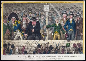 1806年にハンナハンフリーによって公開されたコヴェントガーデンのハスティングのビュー（アクアチントを使った手描きのエッチング）