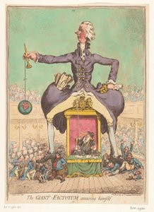 ウィリアム・ピットが国会議事堂で演奏、1797年 面白がるジャイアント・ファクトタム 作： James Gillray