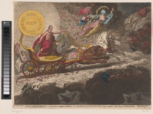 ウィリアム・ピット verdrijft de duistere krachten、1795 光 闇を追放する - スティギアの呼気の蒸発 - または - 反対の雲の上に昇る憲法の太陽 (オブジェクトのタイトル) 作： James Gillray