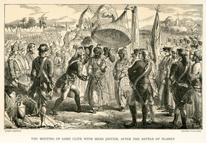 プラッシーの戦いの後、クライブ卿とミーア・ジャッフィアーの出会い（彫刻 作： James Godwin