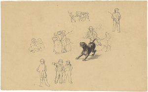 「民兵訓練」のための吠える犬と研究 作： James Goodwyn Clonney