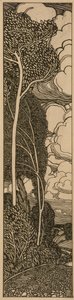 木のある風景（紙にペンと黒インク） 作： James Guthrie