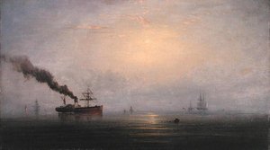 テムズ川の霧の朝」1874年頃（木に油彩 作： James Hamilton