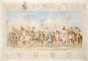 Walter Little Gilmour Esq。、The Black Knight and Hon。エドワード・スタッフォード・ジャーニンガム、白鳥の騎士、1839年（紙、鉛筆、紙とガッシュ） 作： James Henry Nixon