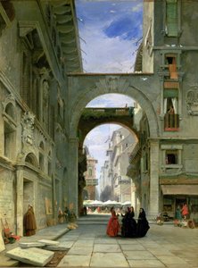 ヴェローナのマーケット広場のあるシニョーリ広場、1844年 作： James Holland
