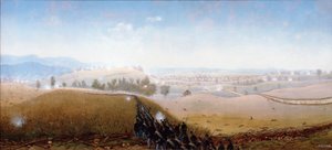 サンクン・ロード」で南軍の死体の上を進む第7メイン州軍（油彩・キャンバス）