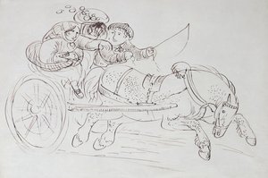 馬が引く馬車のカップル（紙にセピア色のインク） 作： James Howe