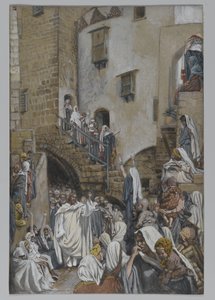 女は群衆の中で叫びます、私たちの主イエス・キリストの生涯からのイラスト、1886-94（紙の黒鉛の上にトイレ） 作： James Jacques Joseph Tissot