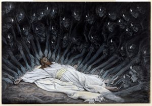 天使たちが来て彼に仕えた、「キリストの生涯」の挿絵、1886-94年（板紙にトイレとガッシュ） 作： James Jacques Joseph Tissot
