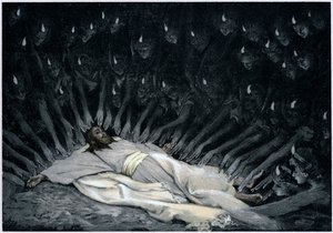 悪魔がイエスを去った後、天使たちがイエスに仕えた、1897 作： James Jacques Joseph Tissot