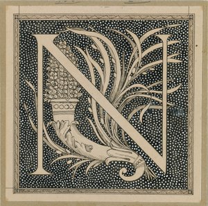大文字N、主イエス・キリストの生涯からの挿絵（紙にインク）