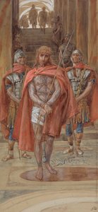 キリストが裁判ホールを去る、「キリストの生涯」のイラスト、1886-94年（板紙にトイレとガッシュ） 作： James Jacques Joseph Tissot
