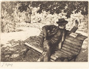 庭で読むドノワゼル 作： James Jacques Joseph Tissot