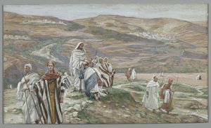 彼は彼らを二人ずつ送り出した、私たちの主イエス・キリストの生涯からの挿絵、1886-96（紙の黒鉛の上にトイレ）