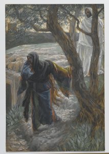 イエスはメアリーマグダレンに現れます。「私たちの主イエスキリストの生涯」のイラスト、1886年から94年（紙の黒鉛の上にトイレ） 作： James Jacques Joseph Tissot