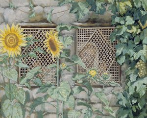 ヒマワリと格子を通して見るイエス、「キリストの生涯」のイラスト、1886-96年（紙にガッシュとトイレ） 作： James Jacques Joseph Tissot