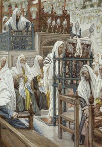 イエスはシナゴーグの本の巻を解きます。「キリストの生涯」の挿絵、1886-96年（紙にWC） 作： James Jacques Joseph Tissot