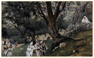 イエスは砂漠の場所に出て行きました、「キリストの生涯」のイラスト、1884-96年（板紙にトイレとガッシュ）