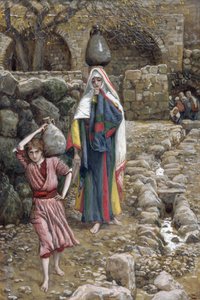 噴水でのイエスとその母、「キリストの生涯」のイラスト、1886-94年（板紙にトイレとガッシュ） 作： James Jacques Joseph Tissot