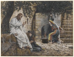 イエスの足元のマグダラのマリア、私たちの主イエスキリストの生涯からの挿絵、1886年から94年（紙の黒鉛の上にトイレ） 作： James Jacques Joseph Tissot