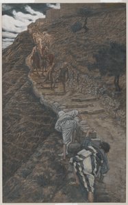 聖ペテロと聖ヨハネは遠くから来ます、私たちの主イエス・キリストの生涯からのイラスト、1886-94（紙のグラファイトの上にトイレ） 作： James Jacques Joseph Tissot