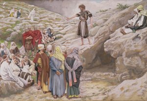 洗礼者ヨハネとパリサイ派、「キリストの生涯」のイラスト、1886-96年（板紙にガッシュ）