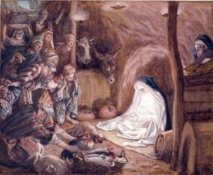 羊飼いの礼拝、「キリストの生涯」のイラスト、1886-94年（板紙にグワッシュ） 作： James Jacques Joseph Tissot