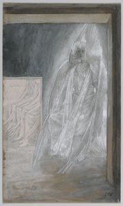 墓の石の上に座っている天使、「私たちの主イエス・キリストの生涯」からの挿絵、1886-94（紙の黒鉛の上にトイレ） 作： James Jacques Joseph Tissot
