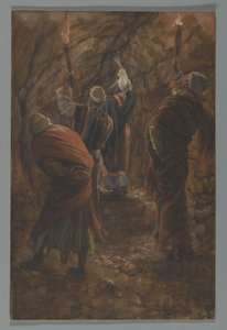 カルバリー下の洞窟の岩の割れ目、私たちの主イエス・キリストの生涯からの挿絵、1886-94（紙の黒鉛の上にトイレ）