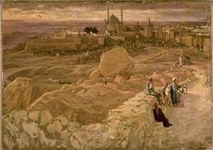 モカタムから南東に見た城塞、カイロ、1886-96年（板紙にガッシュ） 作： James Jacques Joseph Tissot