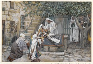 ヤイルスの娘、私たちの主イエス・キリストの生涯からのイラスト（紙の黒鉛の上にトイレ） 作： James Jacques Joseph Tissot