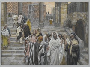 弟子たちは神殿の建物を鑑賞します。イラストは「私たちの主イエスキリストの生涯」（1886-94年、紙の黒鉛の上にトイレ）のイラストです。 作： James Jacques Joseph Tissot
