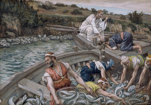 魚の最初の奇跡的なドラフト、「キリストの生涯」のイラスト、1886-94年（板紙にトイレとガッシュ） 作： James Jacques Joseph Tissot