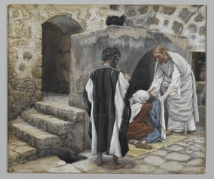 ピーターズ義母の癒し、私たちの主イエスキリストの生涯のイラスト（紙の黒鉛の上にトイレ） 作： James Jacques Joseph Tissot