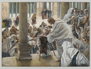 寺院でのラメの癒し、キリストの生涯の挿絵、1886-94年（板紙にトイレとガッシュ）