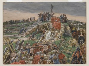 カルバリーに近づく行列、私たちの主イエス・キリストの生涯からの挿絵、1886-94（紙の黒鉛の上にトイレ）
