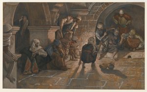聖ペテロの第二の否定、私たちの主イエス・キリストの生涯からの挿絵、1886-94（紙の黒鉛の上にトイレ） 作： James Jacques Joseph Tissot