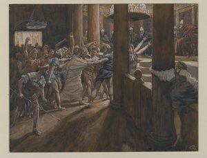 アンナの法廷、 『私たちの主イエス・キリストの生涯』からの挿絵、1886年から94年（紙の黒鉛の上にトイレ） 作： James Jacques Joseph Tissot