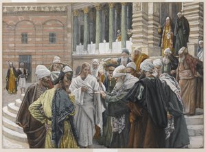 トリビュートマネー、「私たちの主イエスキリストの生涯」のイラスト、1886-94年（紙の黒鉛の上にトイレ） 作： James Jacques Joseph Tissot