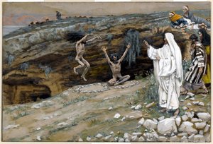 汚れた霊に取り憑かれた二人の男、キリストの生涯の挿絵、1884-96年（板紙にトイレとガッシュ） 作： James Jacques Joseph Tissot