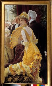 黄色いドレス：社交界の夜の優雅なカップル ジャック・ジョセフ(Jacques-Joseph) Tissot dit James Tissot (1836-1902) 1878 Sun.0.9x0.5 m パリ、オルセー美術館 作： James Jacques Joseph Tissot