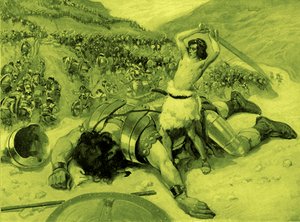 デビッドはジェームズ・ティソ-聖書でゴリアテの頭を切り落とす 作： James Jacques Joseph after Tissot