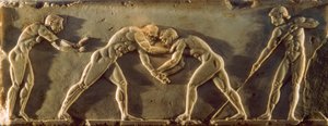 紀元前6世紀の浮き彫りに描かれた古代ギリシャの選手たち。国立考古学博物館