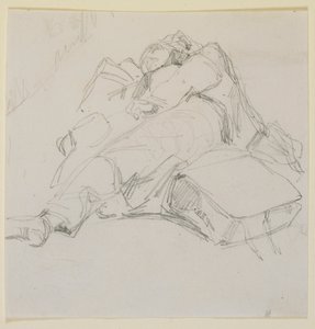 荷物の山の上で眠る男性 作： James Abbott McNeill Whistler