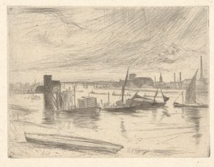 バタシーの夜明け (カドガン桟橋)、テムズ川のセットから 作： James Abbott McNeill Whistler