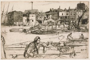 テムズ川のセットからのブラック ライオン ワーフ 作： James Abbott McNeill Whistler