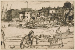テムズ川のセットからのブラック ライオン ワーフ 作： James Abbott McNeill Whistler