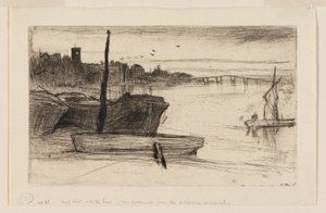 チェルシー橋と教会 作： James Abbott McNeill Whistler